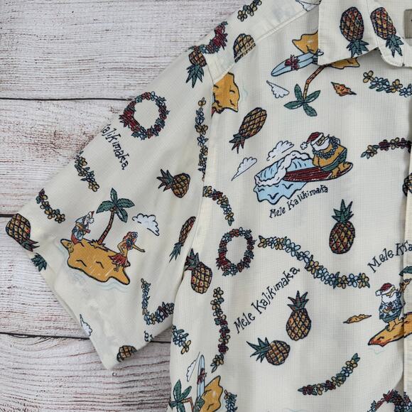 QuikSilver Waterman Collection Mele Kalikimaka Button Down Shirt Mens L Cream - Picture 4 of 10
